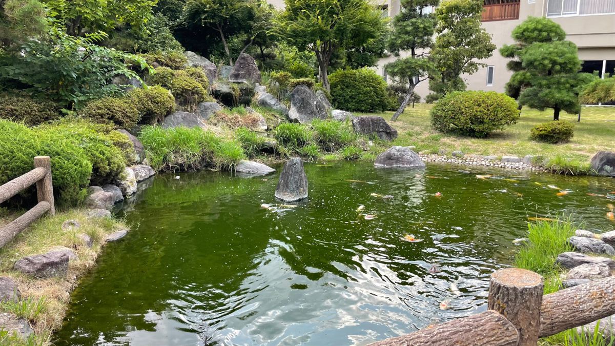 滝と池のある庭園